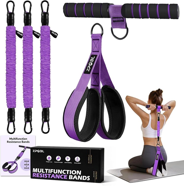 Multifunctional Portable Pedal Resistance Band with Handle for Women - 3 Adjustable Tubes for Core(30/40/50LB), Abs, Arm & Leg Workouts | Home Gym Equipment