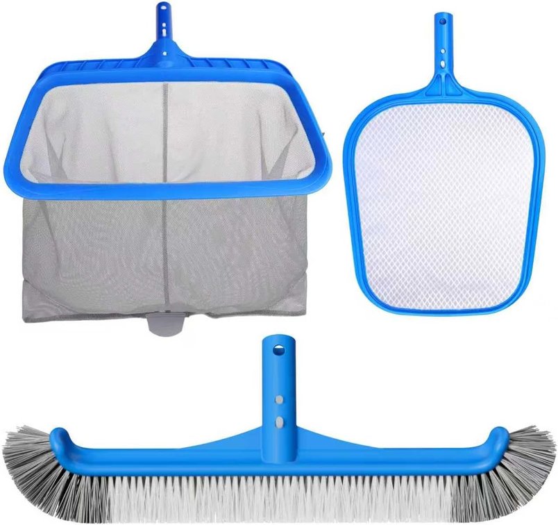 3-in-1 TidyMister Pool Cleaning Kit   18' Pool Net with Deep Bag & 18' Pool Brush Head & 9' Ultra Fine Mesh Skimmer Net, Cleaning Set for Above Ground Inground Pools, Spas, Hot Tubs