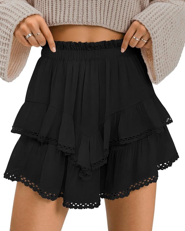 size xxl - TARSE Womens Flowy Shorts High Waist Pleated Mini Skirts Casual Boho Ruffle Tiered Skorts Cute Versatile Fashion Shorts