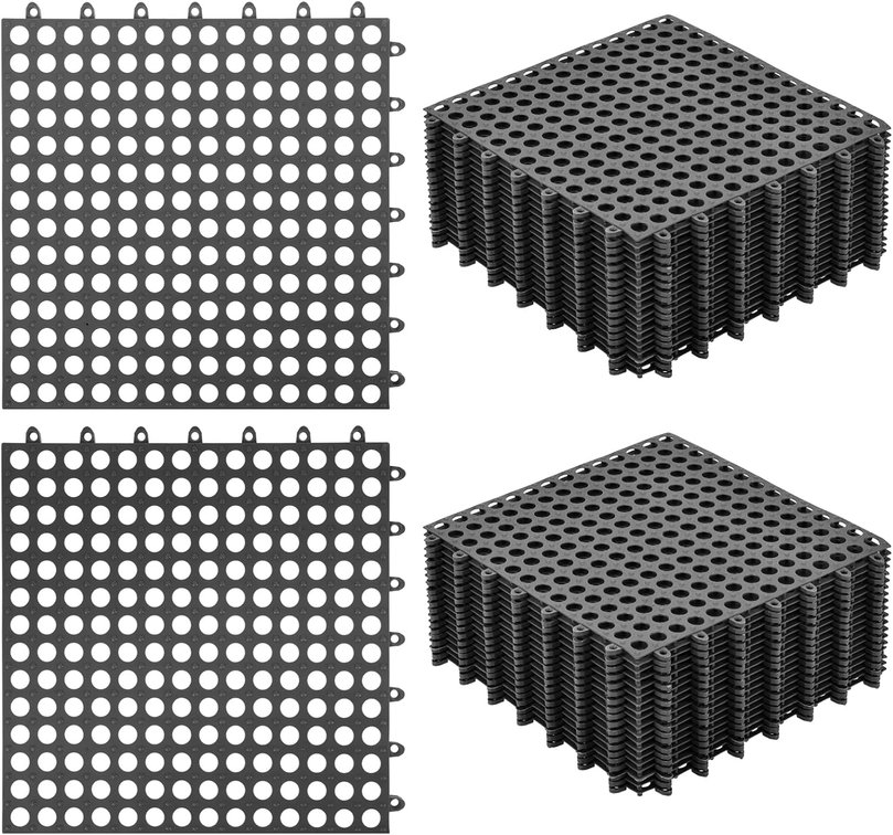 BLUE NOT BLACK 50 PCS Drainage Interlocking Tiles Bulk 11.8' x 11.8' Modular Interlocking Cushion Non Slip TPE Pool Deck Drain Mats with Drain Holes Splicing Garage Floor Tiles for Bathroom Kitchen Patio Pool Deck