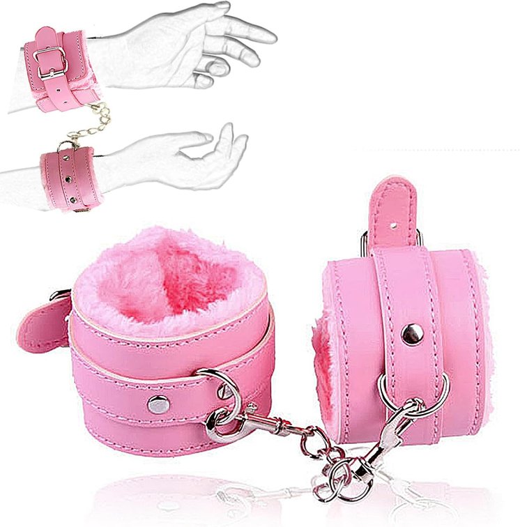 Sex Pink Handcuffs BDSM Bondage Handcuffs Adult Sex Toys Adjustable Leather Wrist Ankle Cuffs with Fluff Lining Bondage Gear Accessories for Couples Roleplay Party Bedroom SM Games