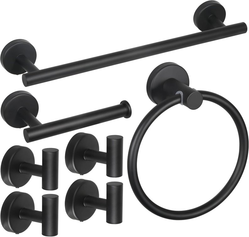 7Pcs Matte Black Bathroom Hardware Set, Towel Racks for Bathroom