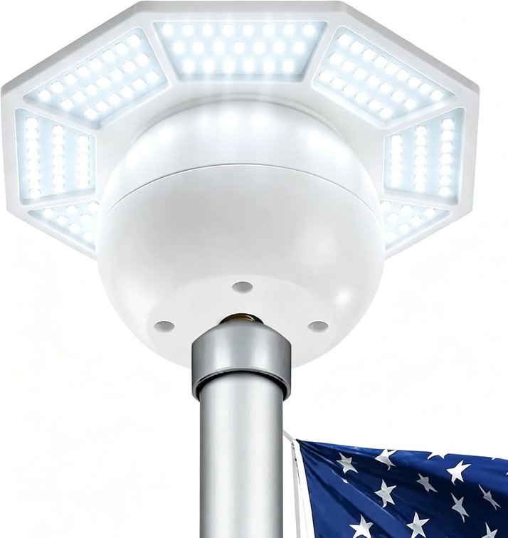 Compact Solar Flag Pole Light, 168 LED, 1400 Lumen Brightness, 5W
