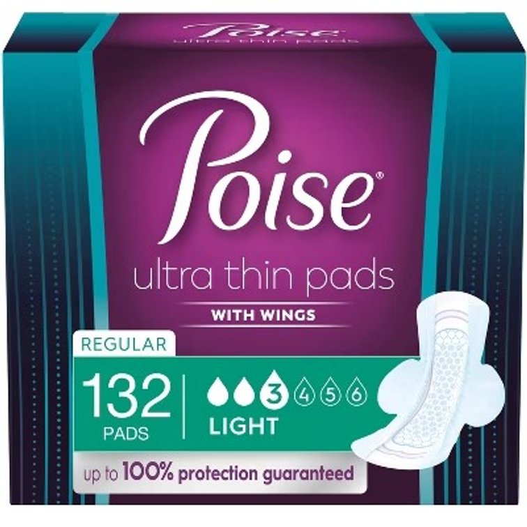 Poise Ultra Thin Incontinence Pads with Wings - Light Absorbency - 132ct