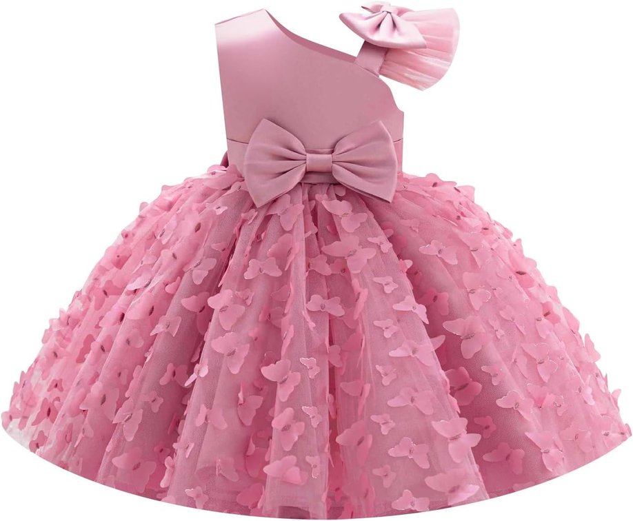 Size 4/5T Toddler Girl Butterfly Tutu Dress Baby Bowknot Princess Flower Girl Dress Wedding Pageant Birthday Party Dresses