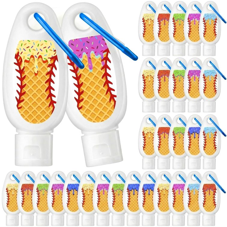 24 Pcs Ice Cream Drip Party Mini Sunscreen Travel Size 1oz Baseball Drip Team Gift Bulk Sunscreen Keychain with Clip Spf 30 Fragrance Free Broad Spectrum Summer Party Sport Birthday Accessory Girl