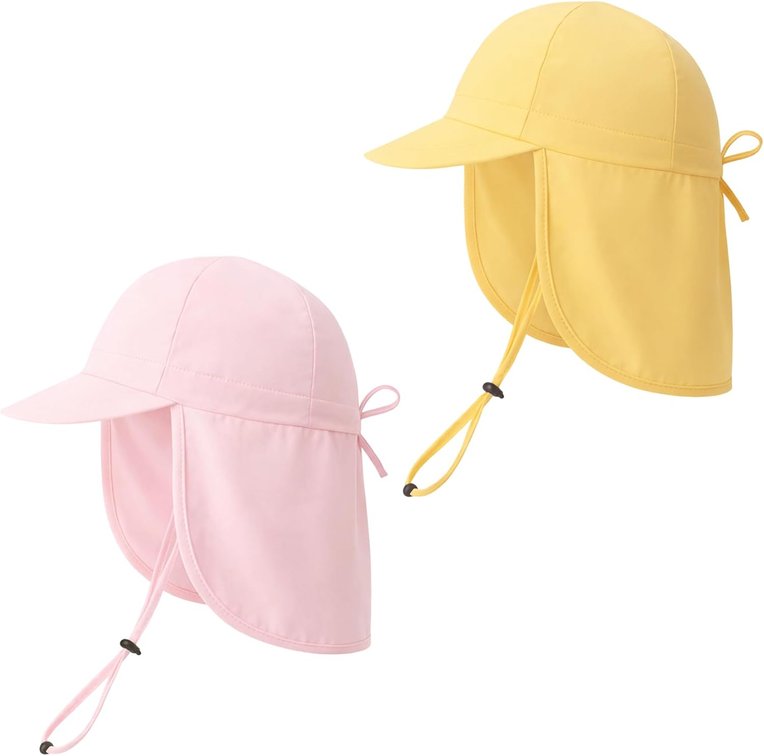 2 PCS Adjustable Baby Sun Hat with Neck Flap Breathable Cotton Toddler Hat
