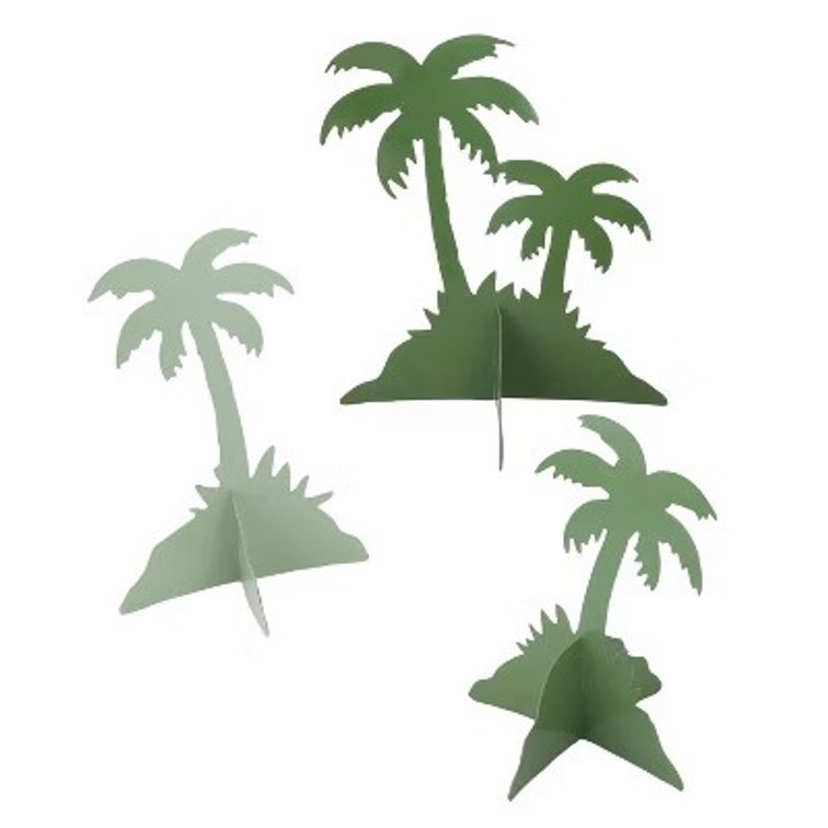 SET OF 3 8 1/2" - 10" Green Palm Tree Silhouette Cardstock Centerpieces - 3 Pc.