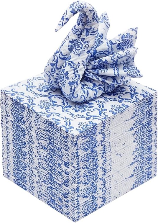 SET OF 2 Blue Floral Cocktail Napkins For Wedding Party Birthday With 2 Layers, Paper Luncheon Napkin, 13x13 Inch (20)