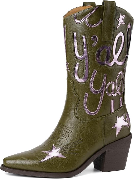 Size 7.5 Cowboy Boots for Women Mid Calf Cowgirl Boots Pull On