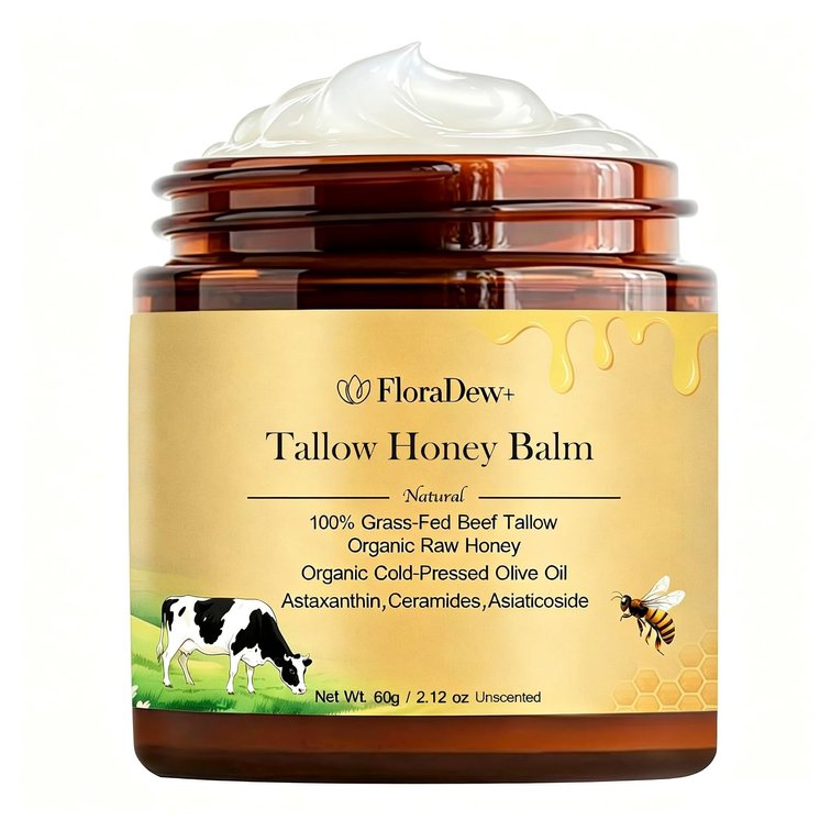Tallow and Honey Balm - Organic Grass-Fed Beef Tallow for Skin - Moisturizer Deep Hydration for Body with Beef Tallow & Raw Honey & Infused Olive Oil 2.12 FL OZ (Uncented)