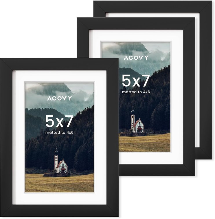 Acovy 5x7 Picture Frame, 5x7 Frame Matted to 4x6, Photo Frame 5 x 7 with High Definition Plexiglass, 5x7 photo frame for Wall & Tabletop Display (Black, 3 Pack)
