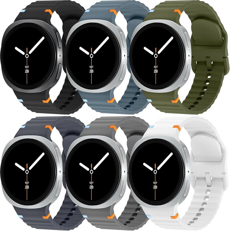 6 Pack Sport Band Compatible with Samsung Galaxy Watch 7 Band 40mm 44mm, No Gap Soft Silicone Strap for Galaxy Watch 6 5 4 FE/Galaxy Watch 6/4 Classic 47mm 43mm 46mm 42mm/Watch 5 Pro 45mm Men Women