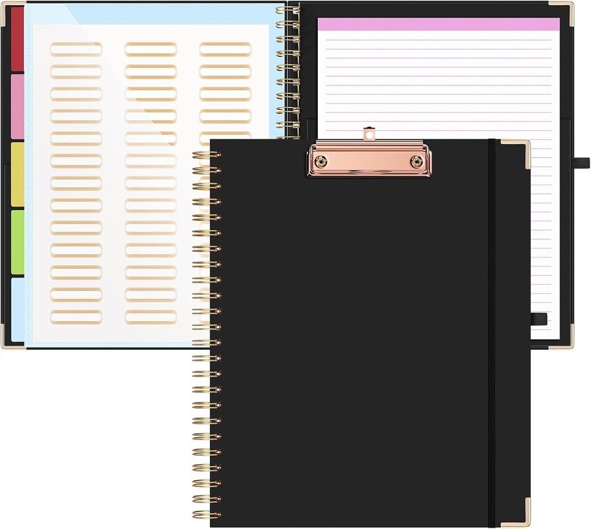 EYROZILL Clipboard with Storage, Clipboards for Letter Size, Clip Board with 5 Folders and 10 Pockets, Spiral Cute Clipboard for Office School Nursing, 8.5' x 11' (Black, Letter Size)