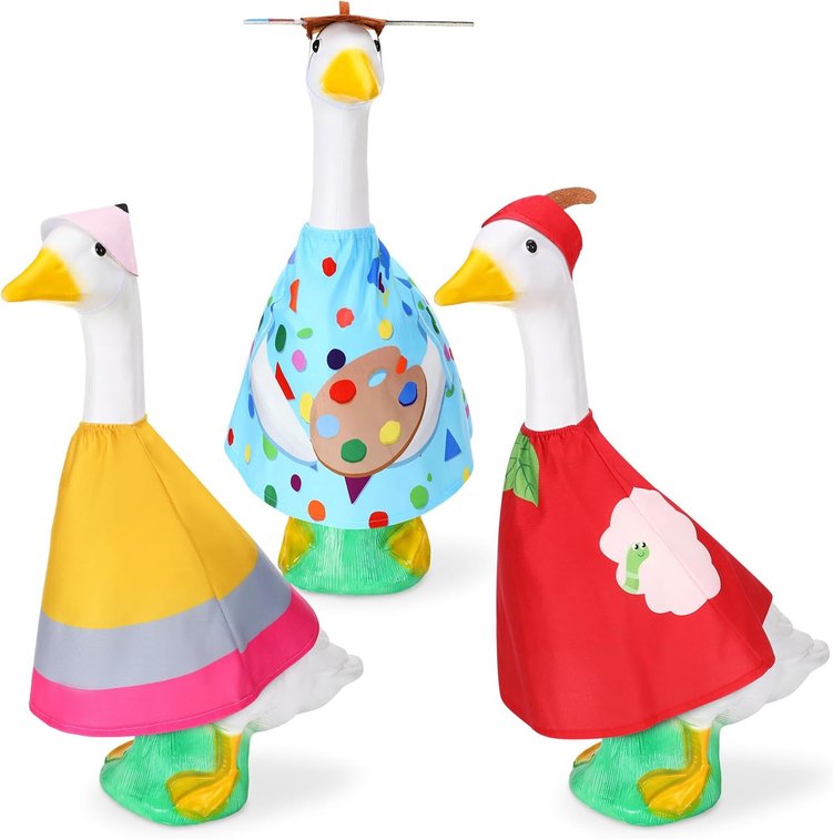 Blueweenly 3 Sets Back to School Porch Goose Outfit Apple Easel Pencil Theme Fun Geese Clothes 23" Cement Goose Statue Outfit for Outdoor Patio Lawn Garden Yard Classroom Decor