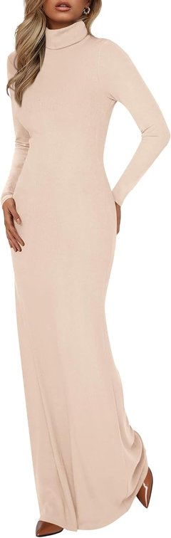 Size Large Womens Fall Dresses Long Sleeve Turtle Neck Stretchy Knit Maxi Semi Formal Party Spring Wedding Guest Dress 2026