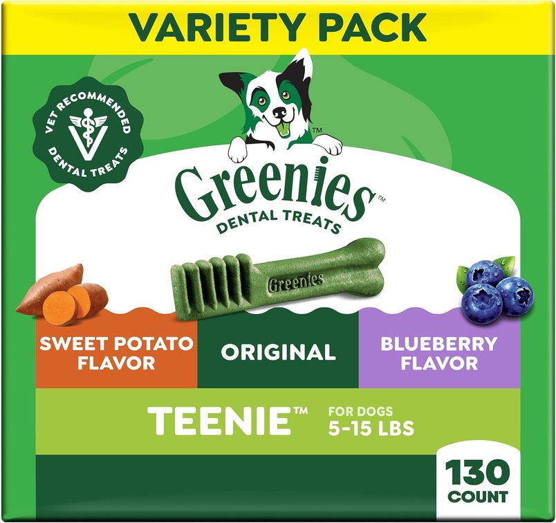 Best by 10/26 Greenies Teenie Natural Dental Dog Treats, Flavor Variety Pack, 130 Count