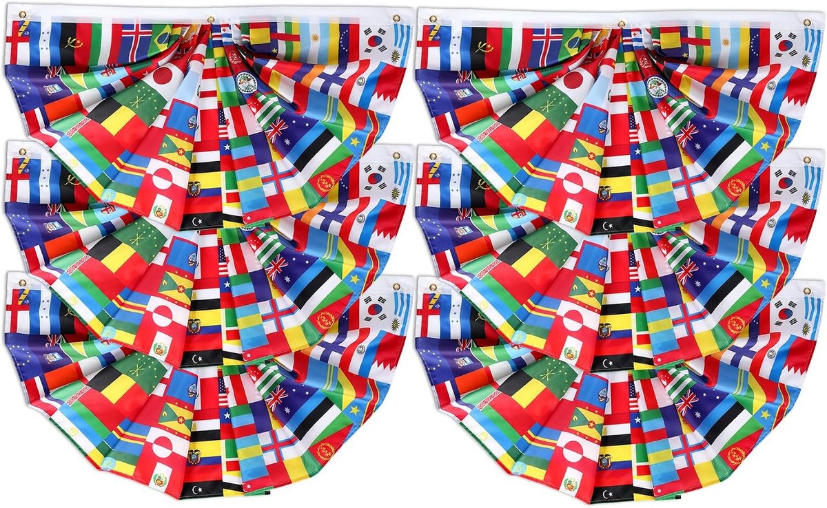 International World Flags, 2 Pcs Half Circle Pleated Bunting Flags Banner, 1.5 x 3 ft Country Hanging Fan Flag Backdrop for International Sports Events World Cup Soccer Club Grand Opening Decor