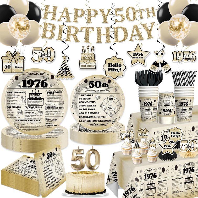 214pcs 50th Birthday Decorations for Newspaper Fan, Serves 25