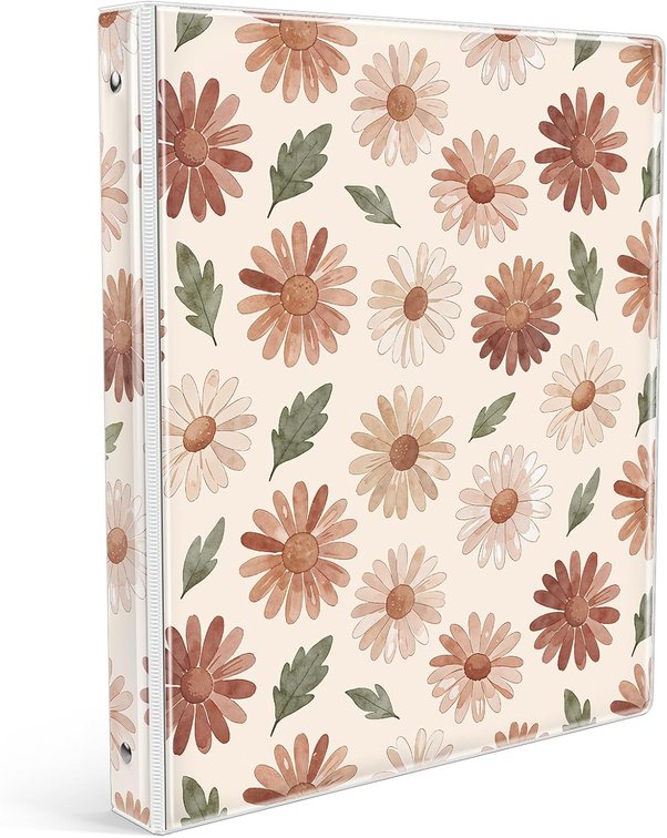 Eyrozill Cute 3 Ring Binder 1 Inch, Letter-Size PVC Cover (Vintage Daisy)