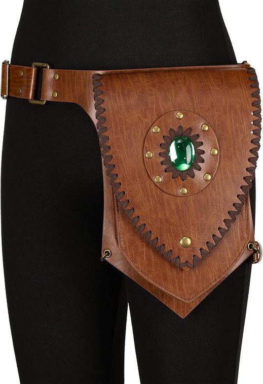 HiiFeuer Medieval Faux Leather Thigh Bag, Adjustable Drop Leg Pouch Renaissance Side Pack Belt Bag Cosplay for Ren Faire (Brown A)