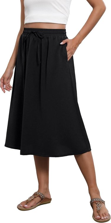 Size Small Flowy Skirt Elastic High Waist A-Line Skirt with Pockets Bohemia Cover-up for Women 2026 Trendy(S-2XL)