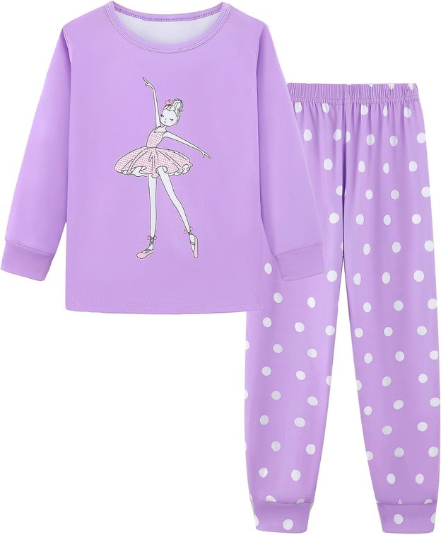 Size 6 Years Girls Pajamas Set Long Sleeve Top and Pants 2 Piece Sleepwear