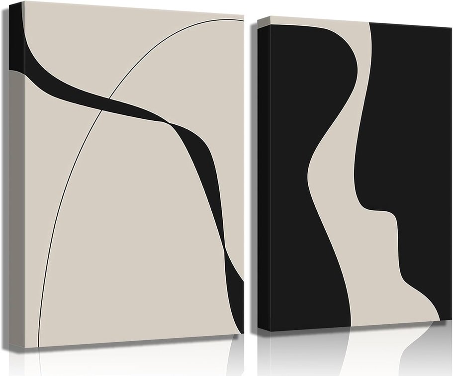 BOKPEN Black and White Abstract Canvas Wall Art Line Minimalist Paintings Artworks Mid Century Geometric Poster Modern Pictures Prints for Office Bathroom Bedroom Home Decor 12x16 Inch canvas