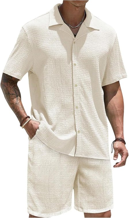 BLACK NOT BEIGE Size Medium Men's Set Vacation Button Down Shirt and Shorts Sets Outfits