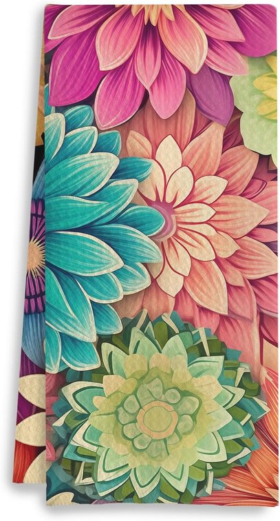 Vibrant Floral Kitchen Towels - Colorful Flowers Dish Towels for Kitchen, Floral Hand Towels for Bathroom, Colorful Bathroom Kitchen Decor, 16x24 Inch