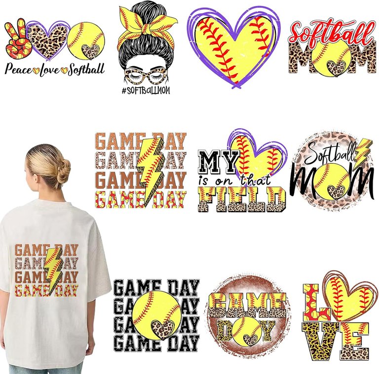10 Sheets Softball DTF Transfers Ready to Press, Game Day Iron on Transfers