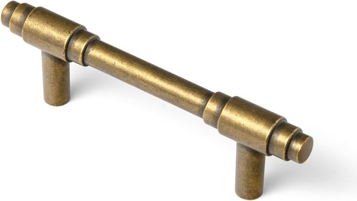 6 Pack Antique Brass Cabinet Pulls, 3" Hole Center Vintage Handle