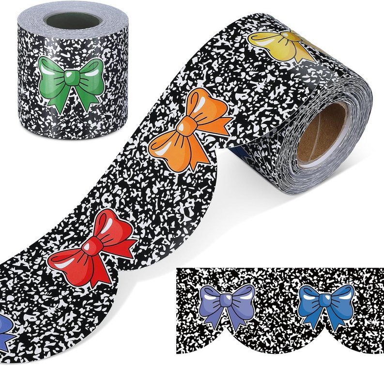 Zonon 65 Feet Multi Colored Bow Composition Bulletin Board Borders Classroom Black and White Scalloped Border Trims Classroom Wavy Rolled Trim DIY Decoration for Home School Office Wall Back to School