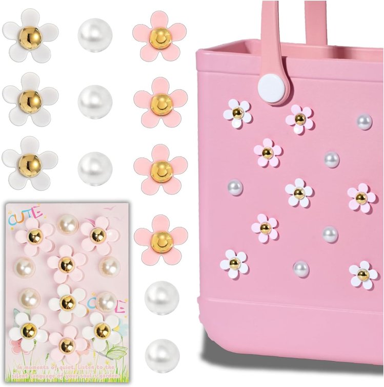 Mon Carame Rubber Beach Bag Accessories Charms,Rubber Beach Totes Accessories Inserts,Lovely Pearl Charms