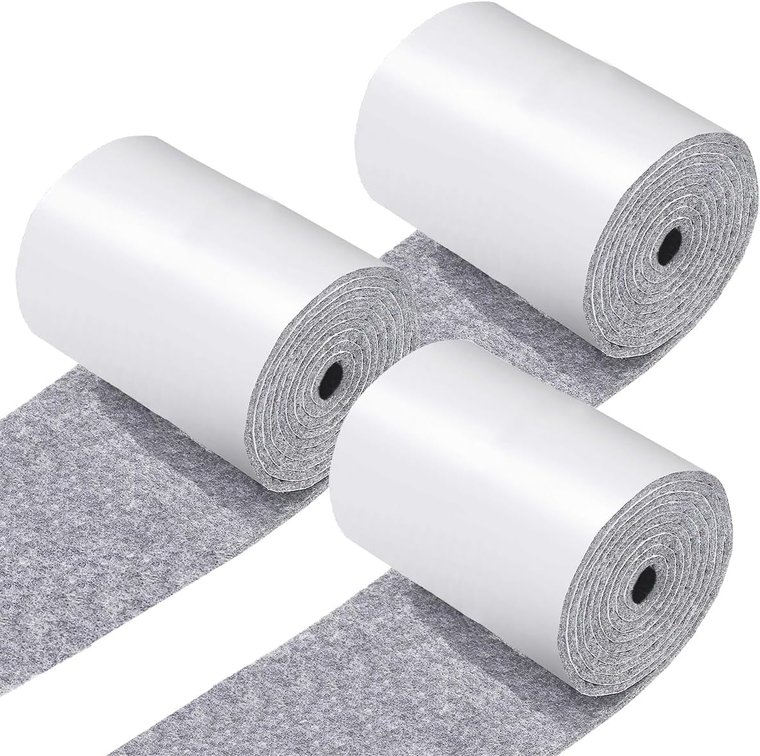 3 Rolls of Felt Strips with Adhesive Backing, 4 40 Inch Non Slip Felt Tapers Cuttable Thick Pad for Furniture Pads and Hardwood Floor Surface Protection Grey