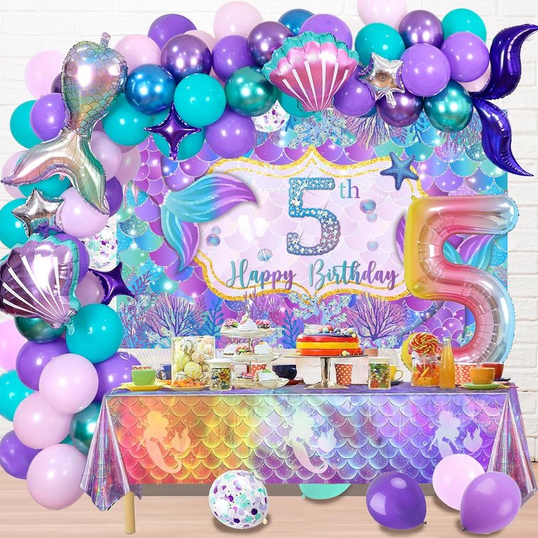 Holkcog 5th Birthday Party Decoration, Mermaid Kit for 5 Years Old Girls