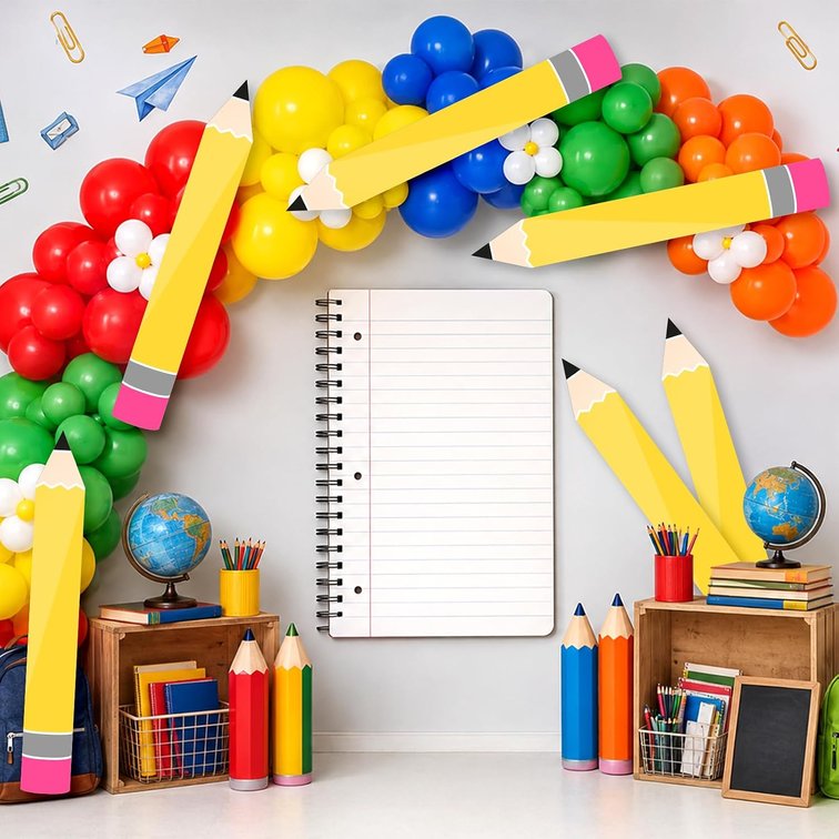 Demonwer 6 Sets Back to School Decoration 33x4.3 Inch Large Pencil Cutouts with Self-Adhesive Pencil Classroom Decorations for Door Window Bulletin Board Blackboard Party Decorations