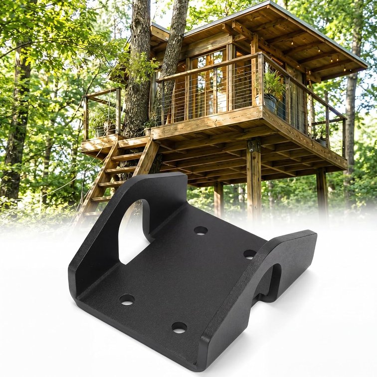 Tellegloww 1 Pcs Treehouse Bracket Heavy Duty for 1.25' Diameter Lag/tab Bolts Black Powder Coated Finish Steel Static Support Plate for Outdoor Deck Treehouse Platform Tree Swing Construction