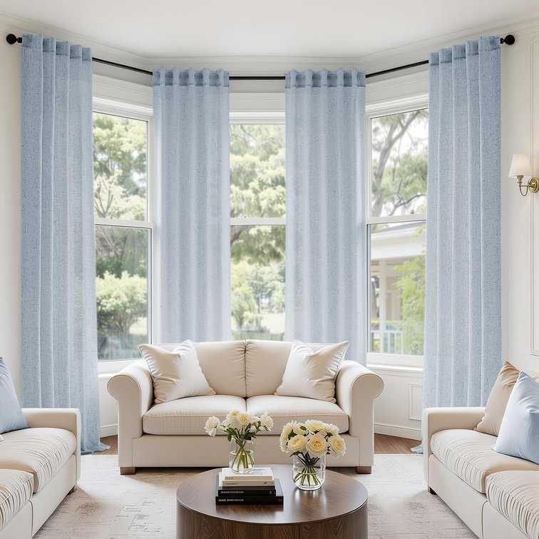 MIULEE Blue Back Tab Linen Curtains 4 Panels 42W x 84L