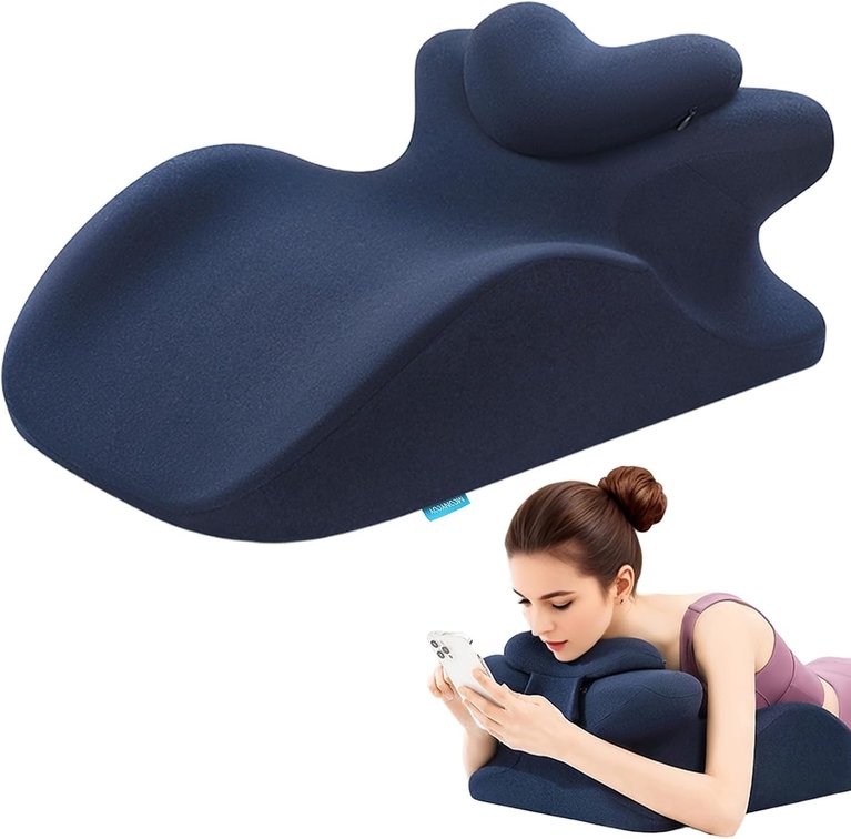 Adaptive Hip Pillow for Couples, Memory Foam Ergonomic Elevation Bed Support Pillow for Back Pain & Post Surgery Recovery, Reading Cushion with Removable Washable Cover & Anti Slip Base (Blue)