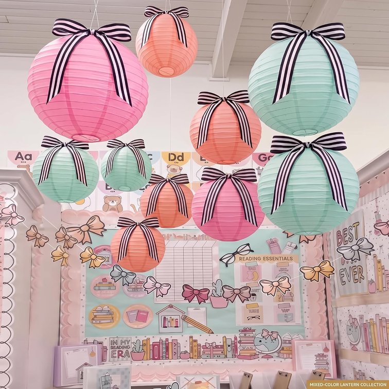 Tuanse 24 Pack Pastel Bow Lanterns Classroom Decorations Back to School