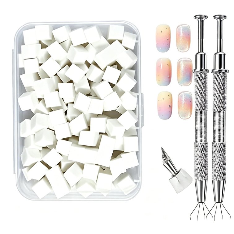 Nail Sponges for Ombre, 300 Pcs Soft White Nail Art Sponges with Grabbing Pen, Manicure Nail Art Tools, Professional Accessories Supplies for Salon and Home