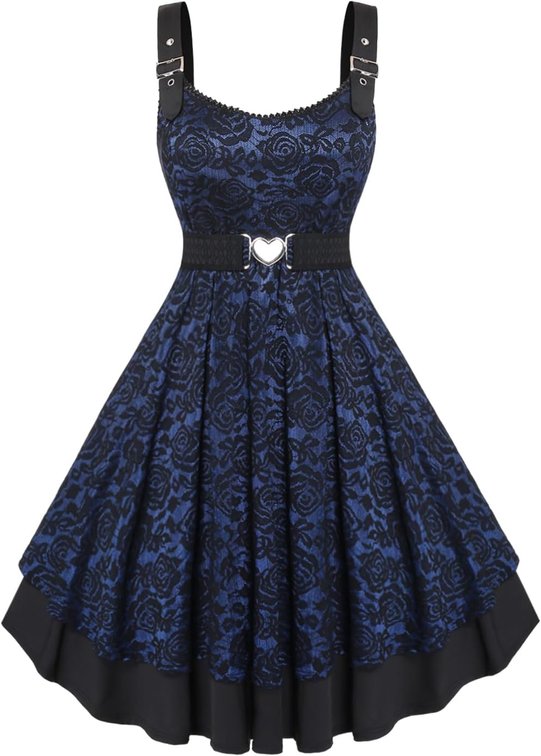 Size 4XL Women Plus Size Retro Lace Belt Party Cocktail Dress