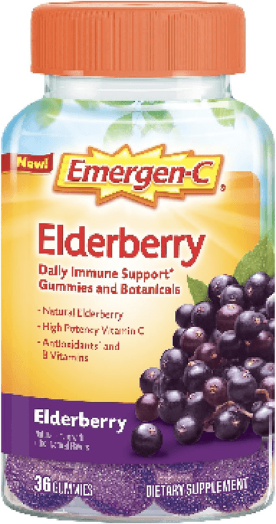 Emergen-C Elderberry Vitamin C Gummies, Immune Support, Berry, 36 Gummies High Potency Vitamin C, Zinc and Manganese, B Vitamins, Botanical, Gluten Free, Gummy Format