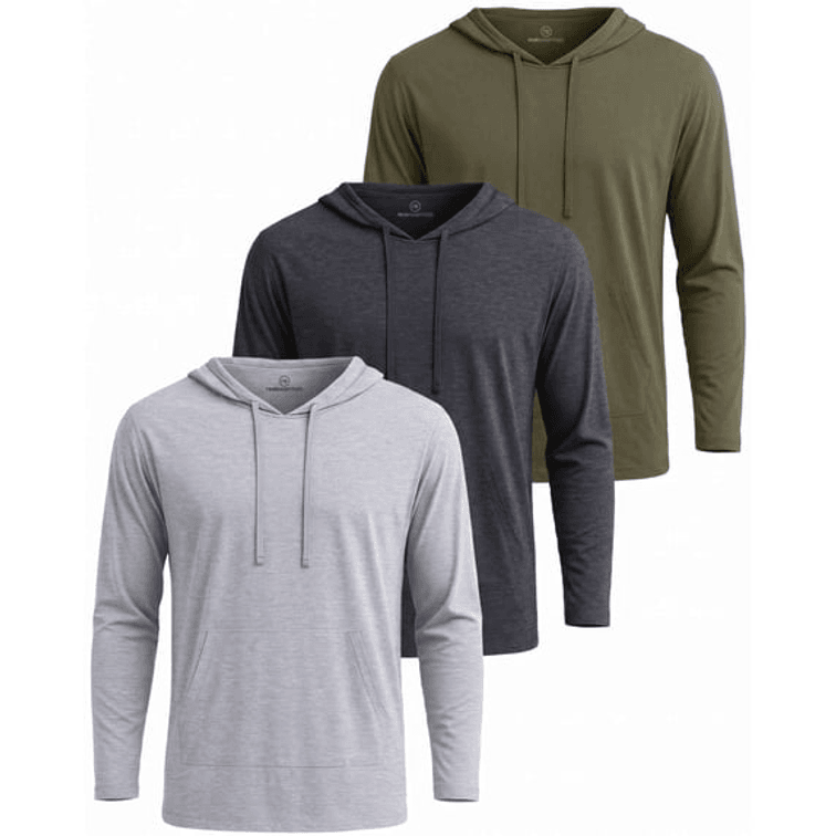 Size XXXL 3 Pack Men's Cotton Hoodies Long Sleeve Workout Casual Pullover Sweatshirt