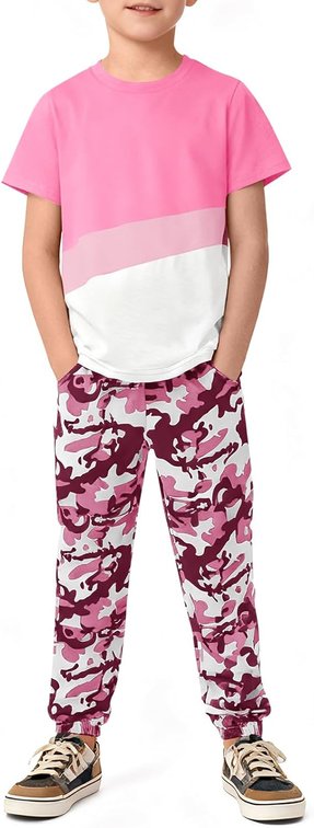 youth xl - Haloumoning Boys 2 Piece Outfits Kids Colorblock Short Sleeve T-Shirts and Camouflage Pants Clothes Set