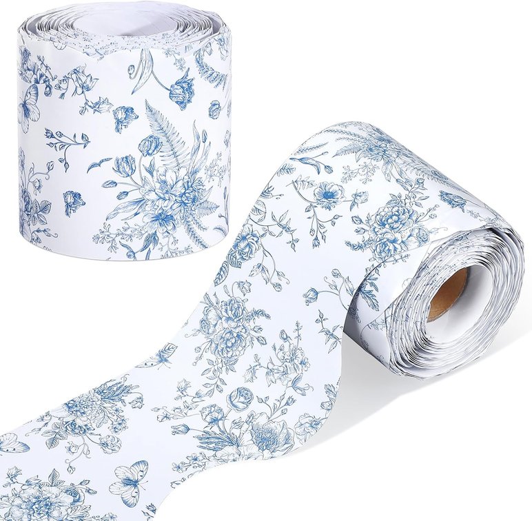 Feifeiya 69 ft Scalloped Bulletin Board Borders Rolled Trim, Chinoiserie