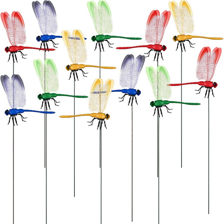 12PCS Large Size 3D Dragonfly Garden Stakes Dragonfly Ornaments with Sticks