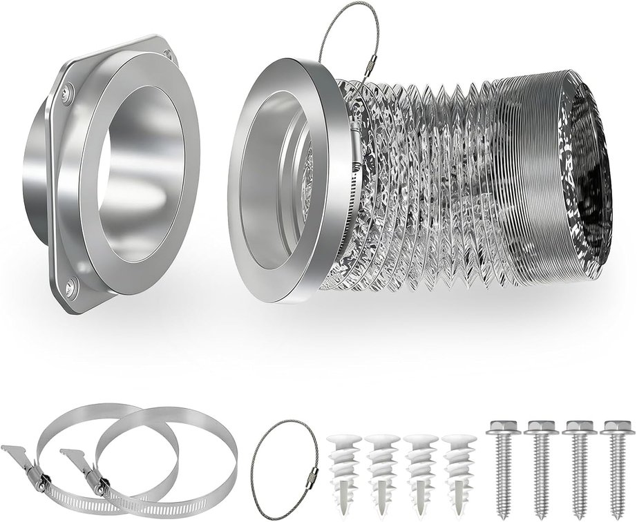 Magnetic Dryer Vent Coupling Connector Kit with Quick-Release Pull Ring   4"x3.3ft Flexible Duct, 2 Clamps, Fast Cleaning Maintenance