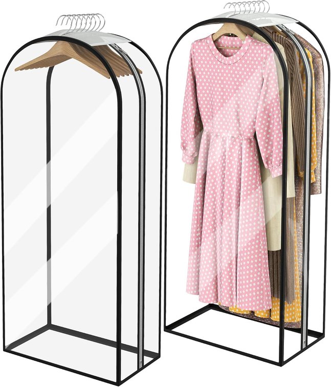 Garment Bags for Hanging Clothes 50" Long, Ultra Clear Suit Bags for Closet Storage, Moving Organization, Travel Covers with 10" Gussets for Coat, Dress, Shirt and Sweater - 2 PCS